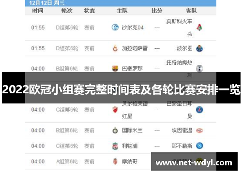 2022欧冠小组赛完整时间表及各轮比赛安排一览 2022欧冠小组赛完整时间表及各轮比赛安排一览
