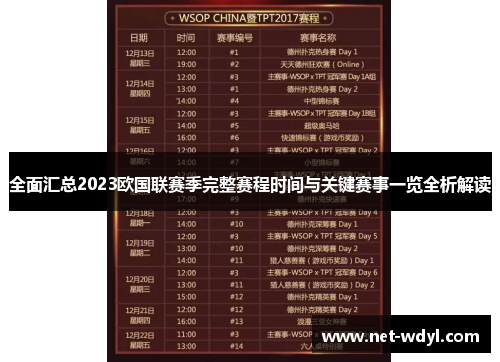 全面汇总2023欧国联赛季完整赛程时间与关键赛事一览全析解读